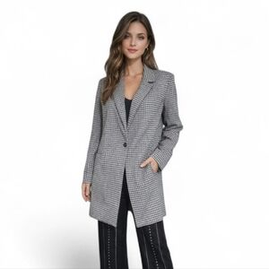 NWT MelloDay Houndstooth Ponte Topper Coat Open Front Long Blazer Jacket. Size M